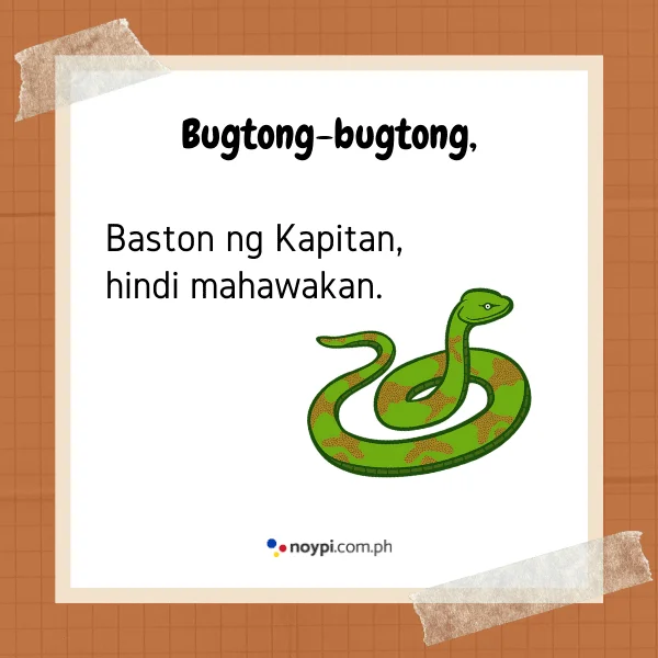 Bugtong-bugtong,
Baston ng Kapitan, hindi mahawakan.