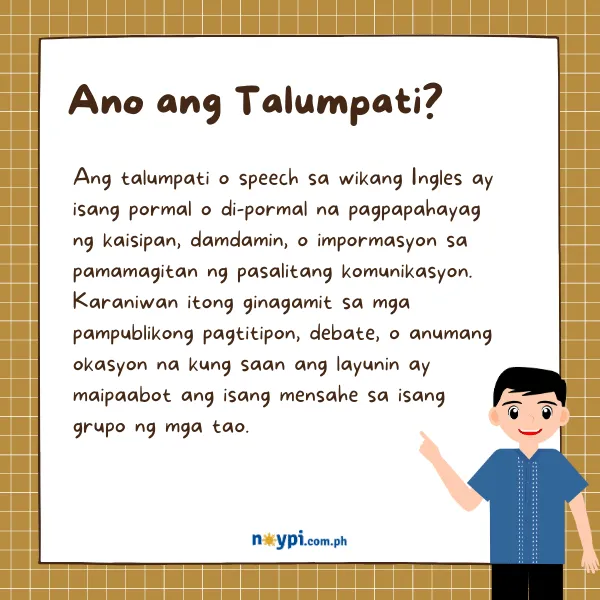 TALUMPATI: Mga Uri, Katangian, Paano Gumawa, Halimbawa, Atbp.